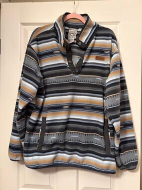 Cinch Men's Striped Zip-Pop Fleece Pullover - Gray, Blue, Tan